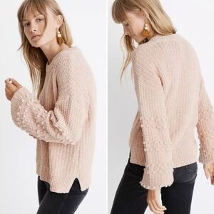 MADEWELL Pullover Sweater Bobble Balloon Sleeves Cotton Light Pink Boho Size L